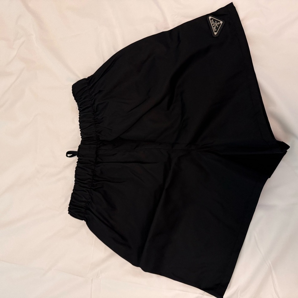 Prada Black Drawstring Athletic Shorts with Logo Patch